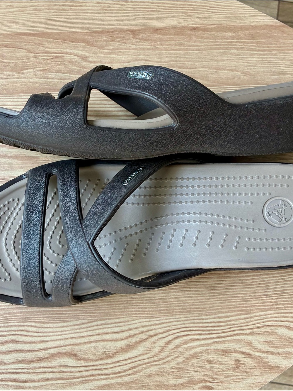 CROCS Patricia Wedge Slide Sandals Espresso Brown Khaki Women's Size 10